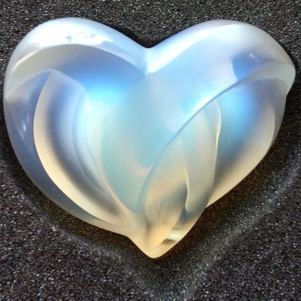 Lalique Opalescent Entwined Heart Paperweight